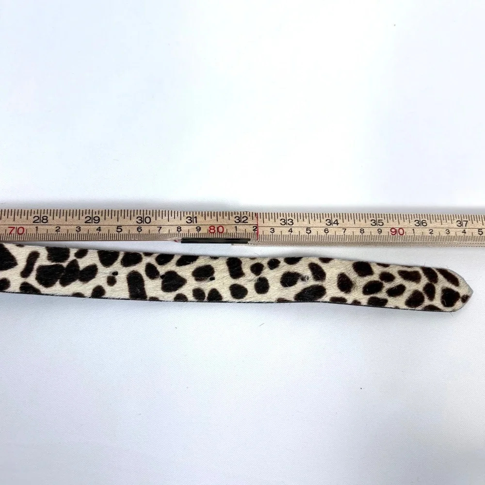 Calf Hair Belt Leopard Print Bronze‎ Fleur De Lis Buckle Brown Leather Vintage